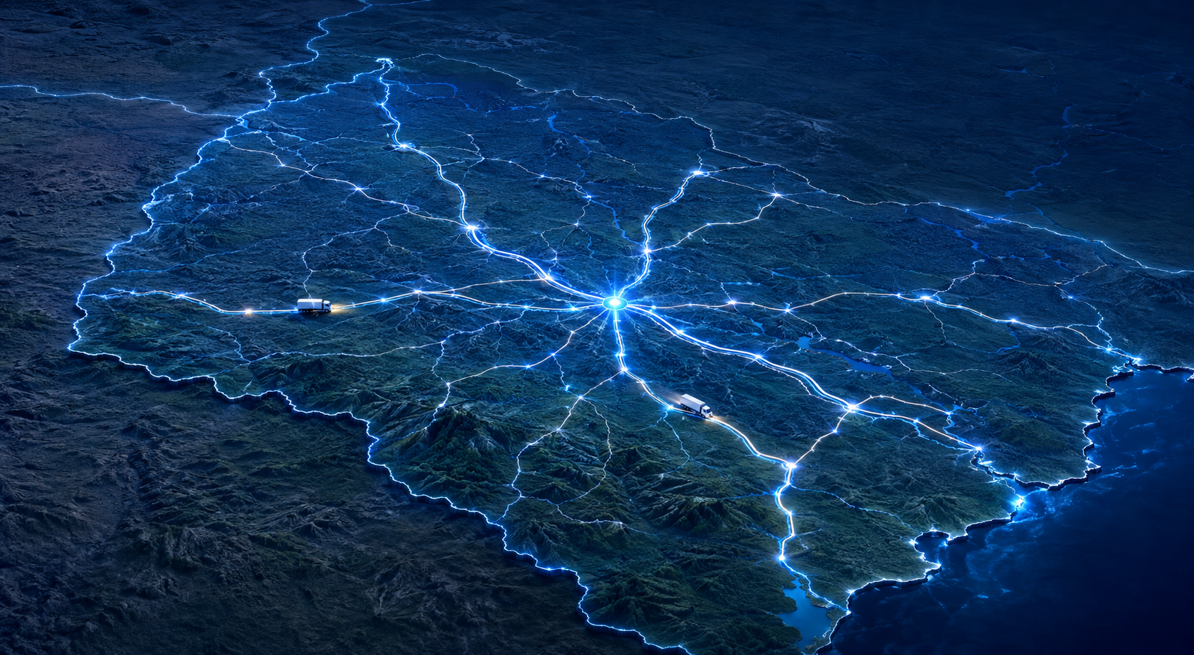 Ilustração cartográfica das rotas partindo de Bauru pelo interior paulista em direção às divisas com Paraná e Mato Grosso do Sul